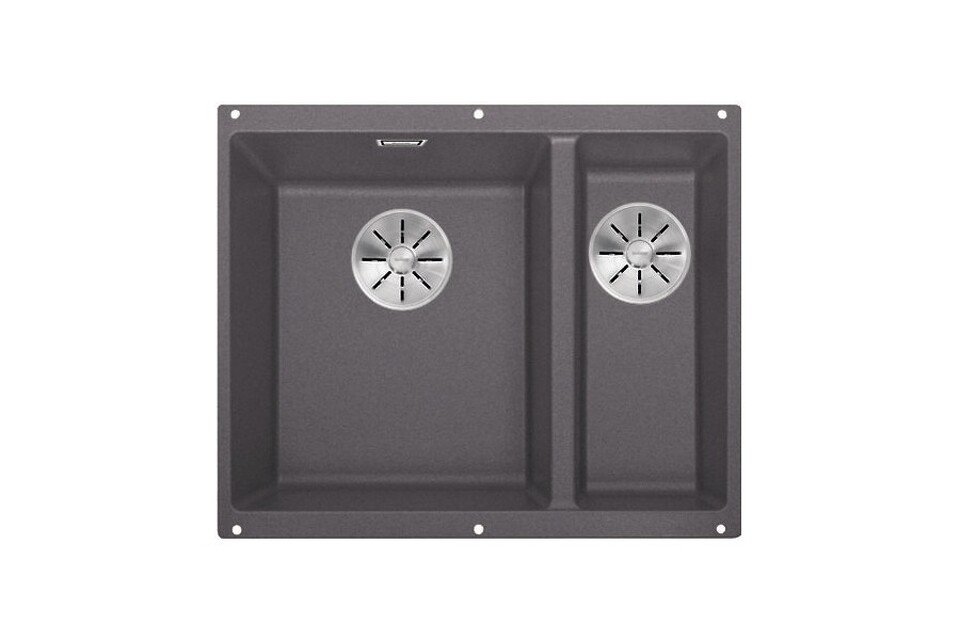 Фото Гранитная мойка Blanсo SUBLINE 340/160-U SILGRANIT PuraDur темная скала (чаша слева) с отв.арм. InFino