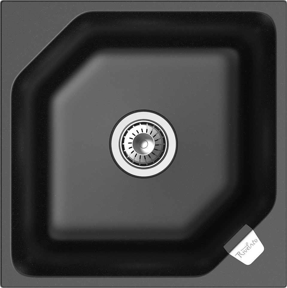 Фото Кварцевая мойка Rivelato LOCUS 50 1-чаш 500*500 nero