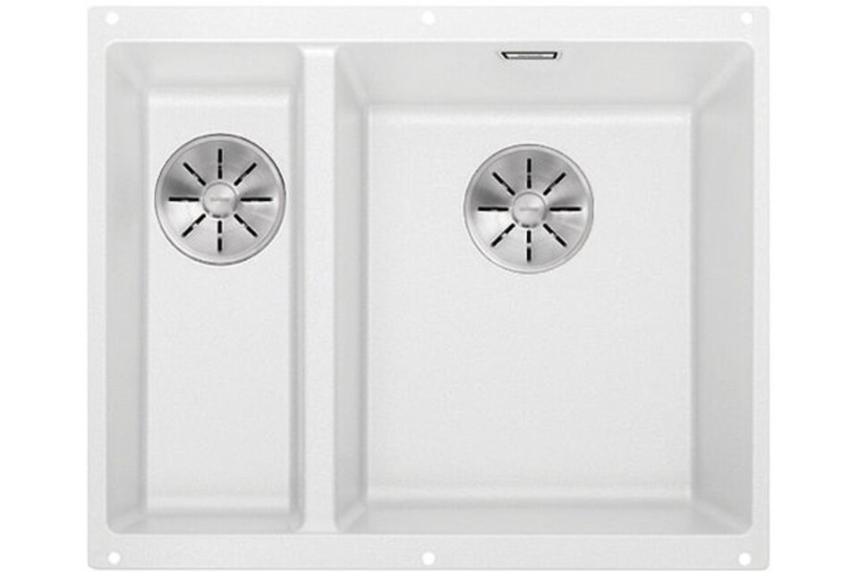 Фото Гранитная мойка Blanсo SUBLINE 340/160-U SILGRANIT PuraDur белый (чаша справа) с отв.арм. InFino