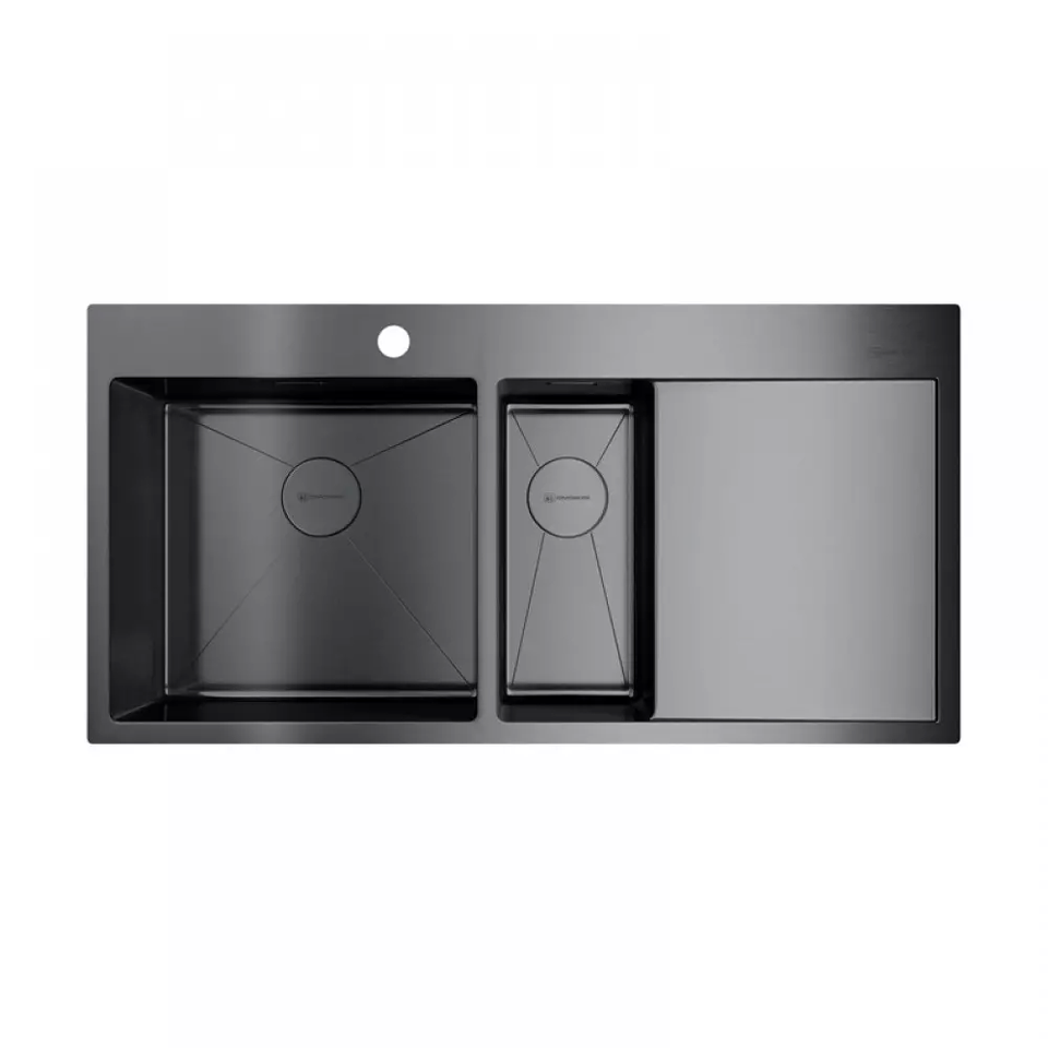 Фото Металлическая мойка Omoikiri Akisame 100-2-L-GM нерж. сталь/вороненая сталь