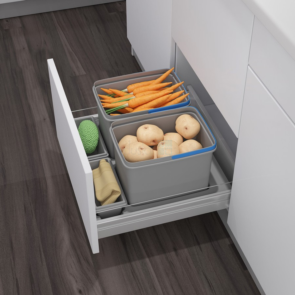 Фото Ekotech Система сортировки PRACTIKO 2 24 л, выдвижной фасад 600 мм, глубина 474 мм, серый