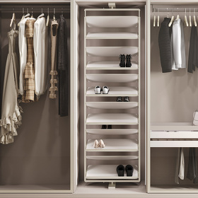 Картинка Duslar Поворотная обувница ELITIUM с 8-ю полками, ширина 700 мм, высота 1320-1470 мм, шампань/бежевый