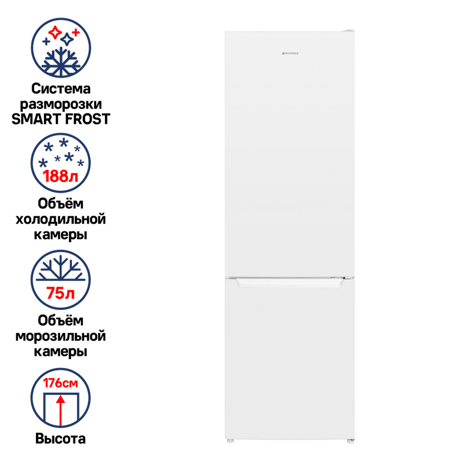 Фото Холодильник с нижней морозилкой Maunfeld MFF176SFW