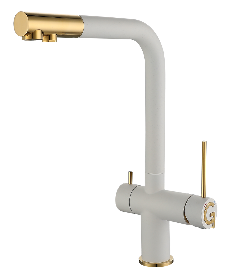 Фото Смеситель для кухни Rivelato Lugano Г-обр. с краном питьевой воды D-35мм brina/oro