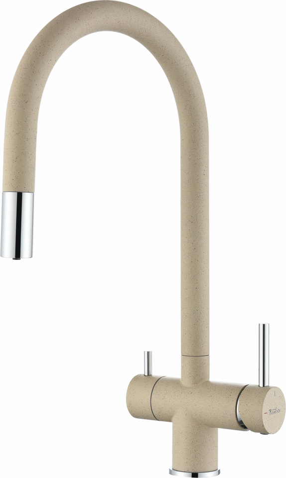 Фото Смеситель для кухни Rivelato Trevi U-обр. с краном питьевой воды и выдвижной лейкой D-35мм beige scuro cromo