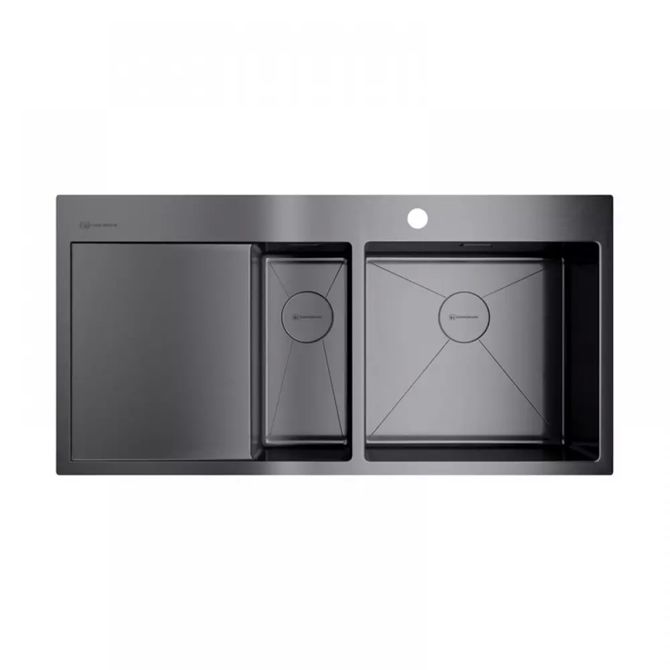 Фото Металлическая мойка Omoikiri Akisame 100-2-R-GM нерж. сталь/вороненая сталь