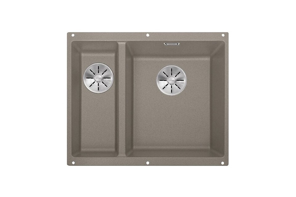 Фото Гранитная мойка Blanсo SUBLINE 340/160-U SILGRANIT PuraDur серый беж (чаша справа) с отв.арм. InFino