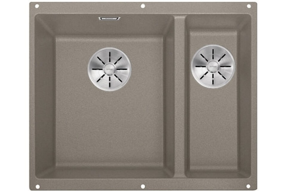 Фото Гранитная мойка Blanсo SUBLINE 340/160-U SILGRANIT PuraDur серый беж (чаша слева) с отв.арм. InFino