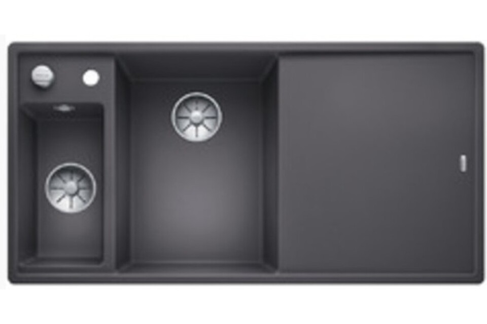 Фото Гранитная мойка Blanсo BLANCO AXIA III 6 S-F темная скала чаша слева, доска ясень c кл.-авт. InFino®