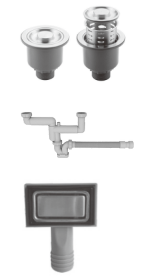 Фото Rivelato Rinox Сифон двойной для мойки из нерж. стали, с переливом и корзинкой для мусора