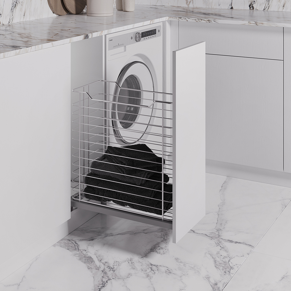 Фото Duslar Корзина FIONA для хранения белья 20 л, выдвижной фасад 200 мм, хром