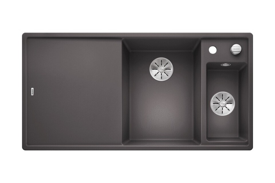 Фото Гранитная мойка Blanсo AXIA III 6 S-F SILGRANIT PuraDur темная скала чаша справа, доска ясень c кл.-авт. InFino