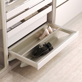 Картинка Duslar Выдвижная обувница ELITIUM с металлическими полками, ширина 864 мм, шампань/бежевый