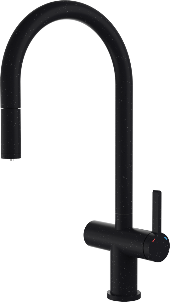 Фото Смеситель для кухни Rivelato ACIO U-обр.с выдвижной лейкой и краном питьевой воды D-35мм nero