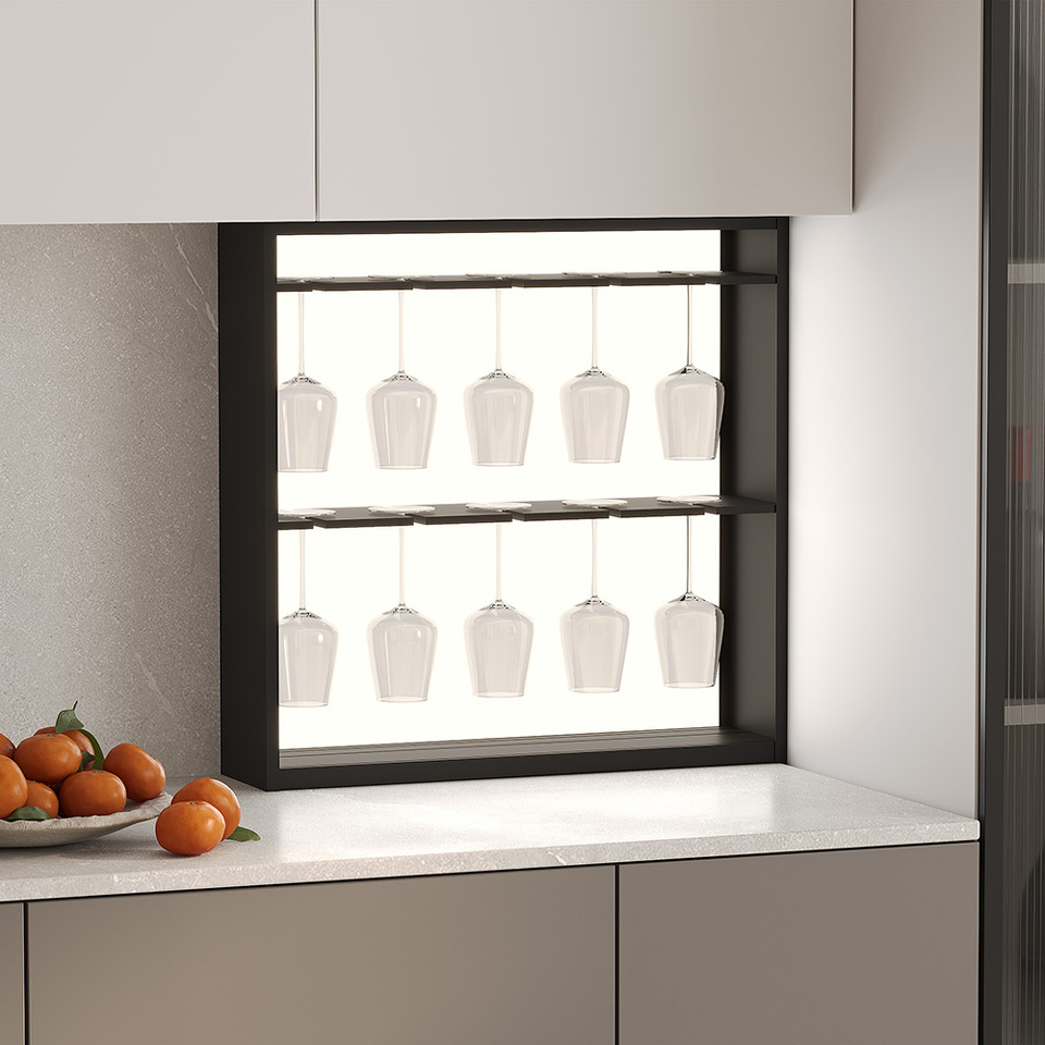 Фото Duslar Полка LUMINOVA с подсветкой и держателем для бокалов, ширина 600 мм, черный