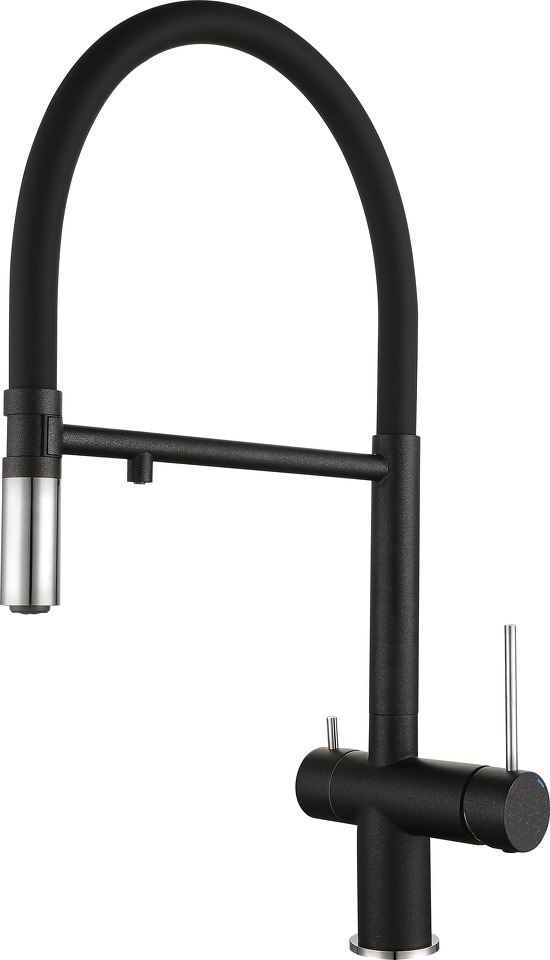 Фото Смеситель для кухни Rivelato Adria U-обр. гибкий излив с краном питьевой воды D-35мм antracite/cromo