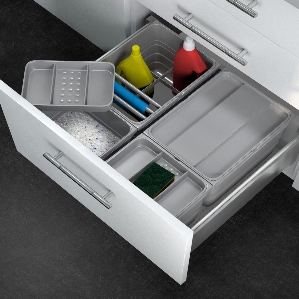 Фото NinkaPlast Система сортировки ASSISTENT с разделителем для моющих средств 35 л, фасад 600 мм, серый