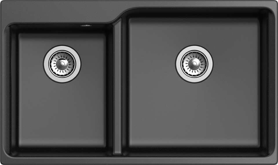 Фото Кварцевая мойка Rivelato AXEL 90D 2-чаши 870*520мм nero
