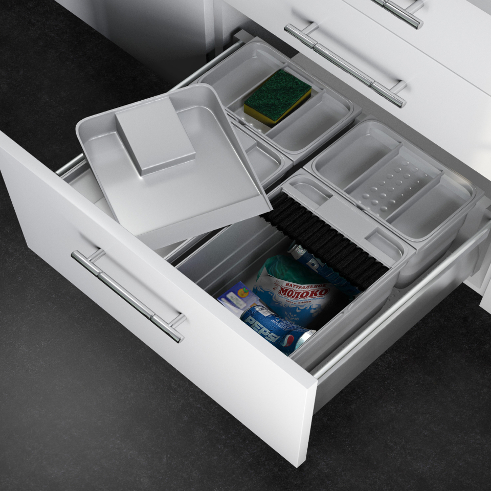 Фото NinkaPlast Система сортировки ASSISTENT с щеткой и совком 35 л, фасад 600 мм, серый