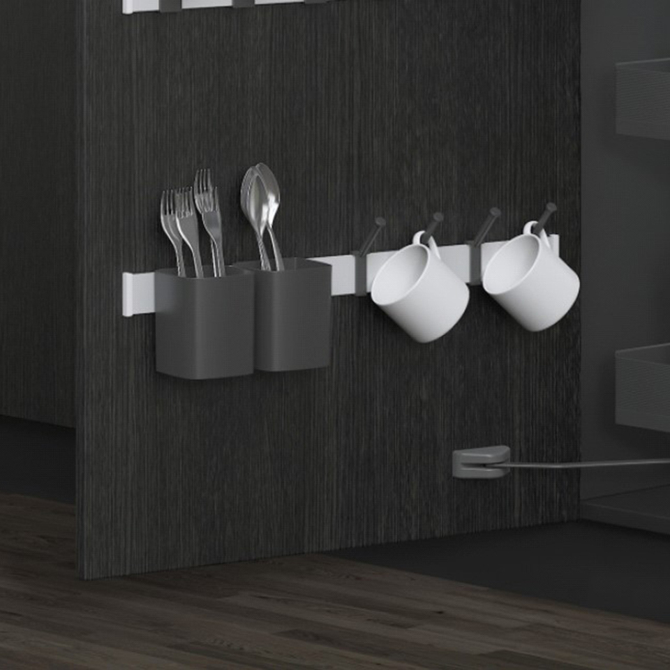 Фото Duslar Держатель REY с 4 крючками и 2 емкостями, алюминий/антрацит