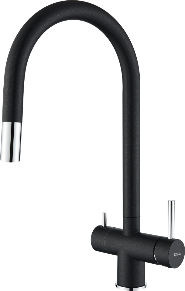 Фото Смеситель для кухни Rivelato Trevi U-обр. с краном питьевой воды и выдвижной лейкой D-35мм antracite cromo