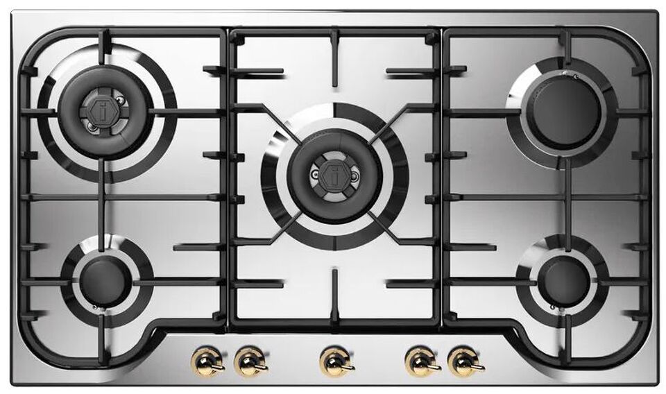 Фото Газовая варочная панель ILVE HCB90CCN/SSG нержавеющая сталь (фурн. латунь)