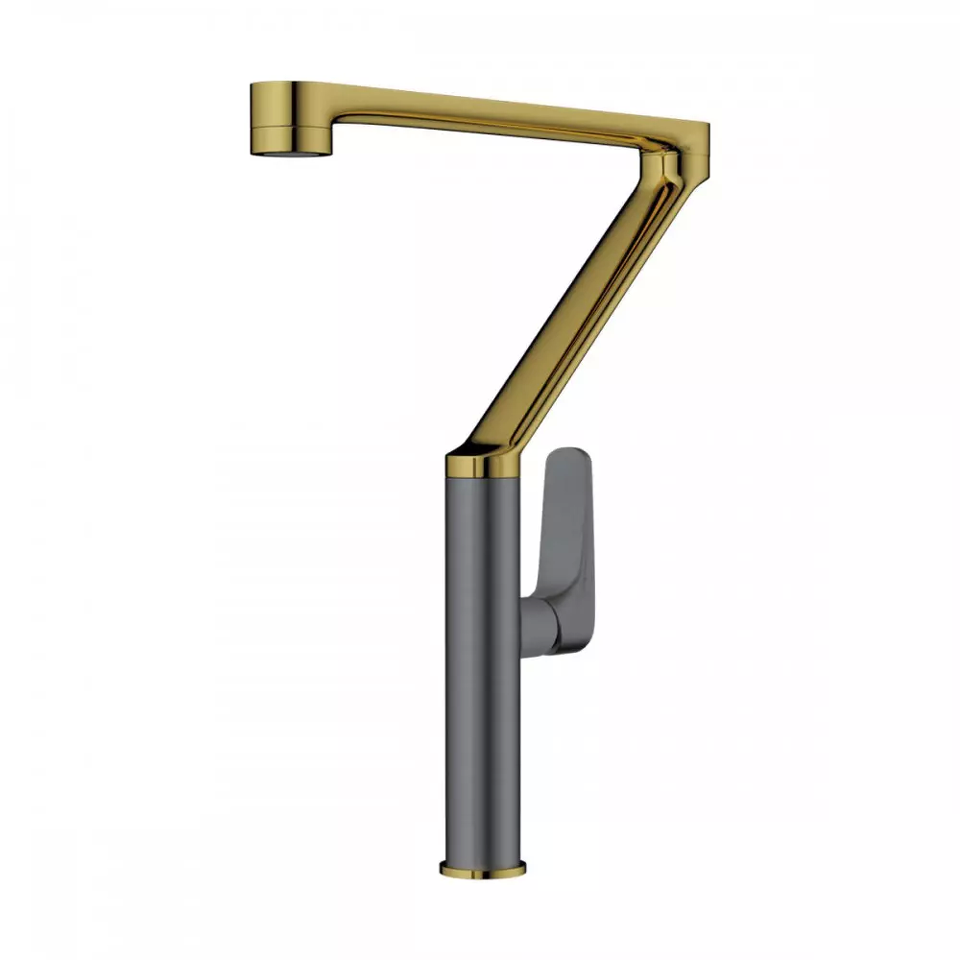 Фото Смеситель для кухни Omoikiri Tara-LG-GM латунь/светлое золото/вороненая сталь