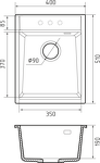 Превью картинка Гранитная мойка Rivelato TESORO 405 1-чаш 400*510 nero #3