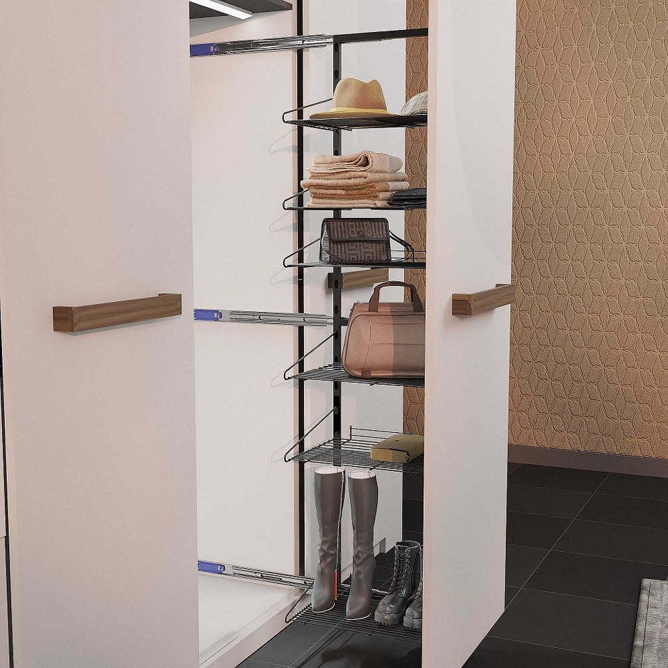 Фото Duslar Система TALL MARCO с 6-ю полками, выдвижной фасад, ширина 355 мм, высота 1520 мм, антрацит 