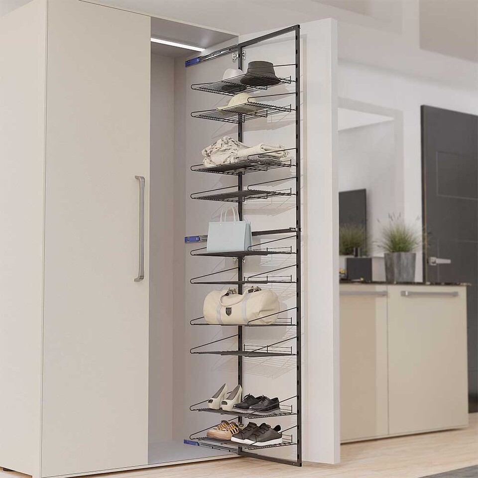 Фото Duslar Система TALL STIVA с 10-ю полками, распашной фасад, ширина 355 мм, высота 2120 мм, антрацит 