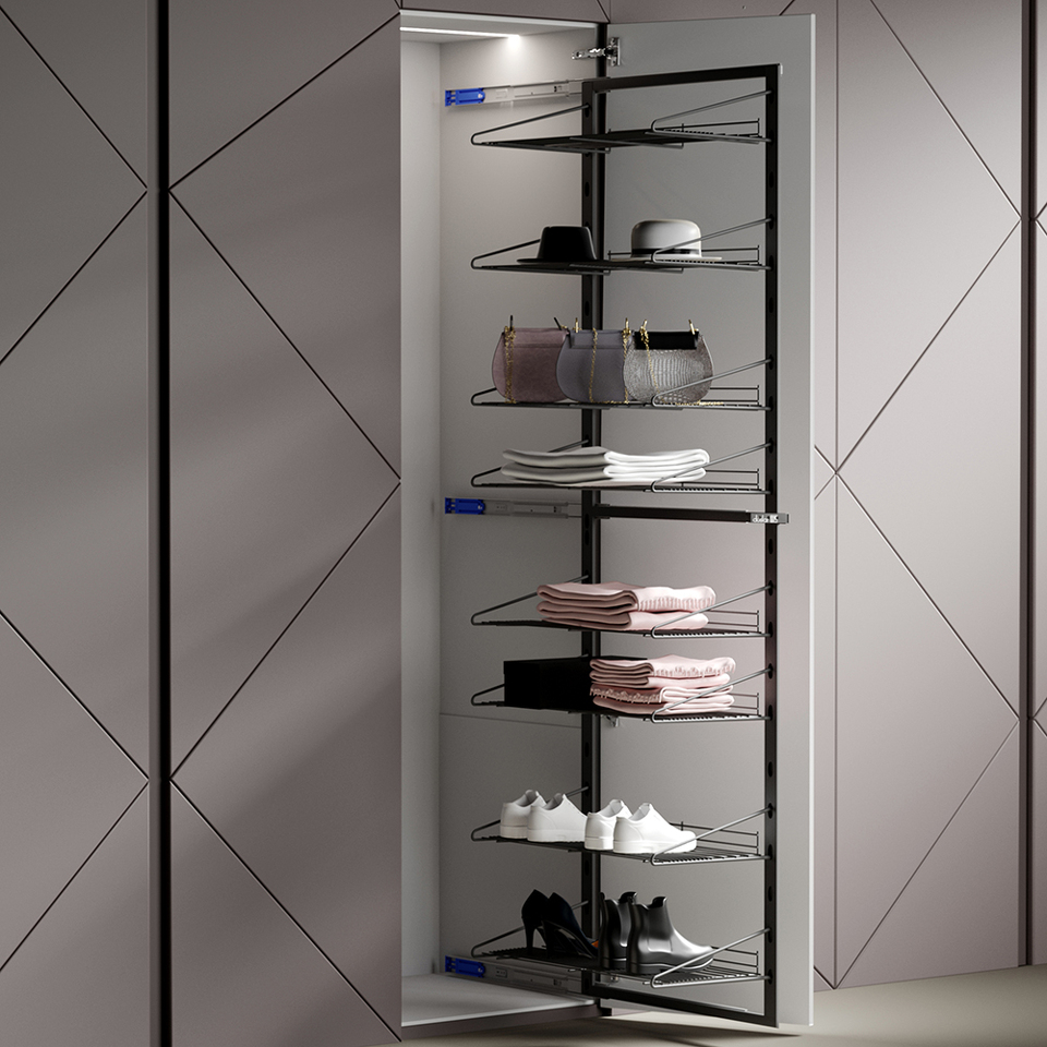 Фото Duslar Система TALL STIVA с 8-ю полками, распашной фасад, ширина 355 мм, высота 1870 мм, антрацит