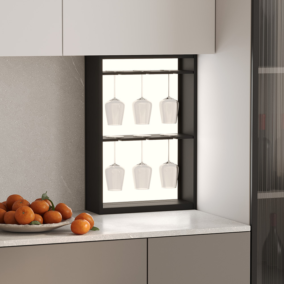 Фото Duslar Полка LUMINOVA с подсветкой и держателем для бокалов, ширина 400 мм, черный