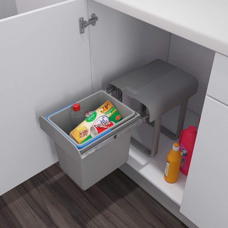 Фото Ekotech Мусорное ведро ALADIN 15 л, распашной фасад 350 мм, серый