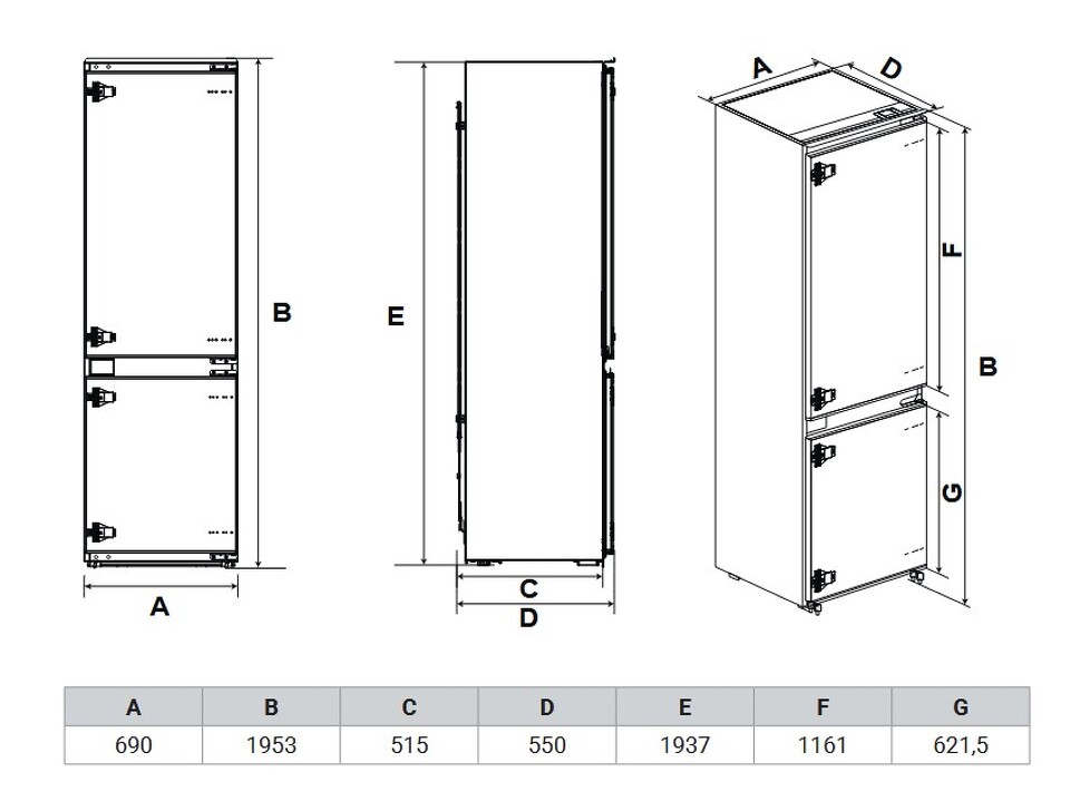 Фото Встраиваемый холодильник с морозильной камерой Weissgauff WRKI 1970 Total NoFrost Inverter Premium EcoFresh Inox