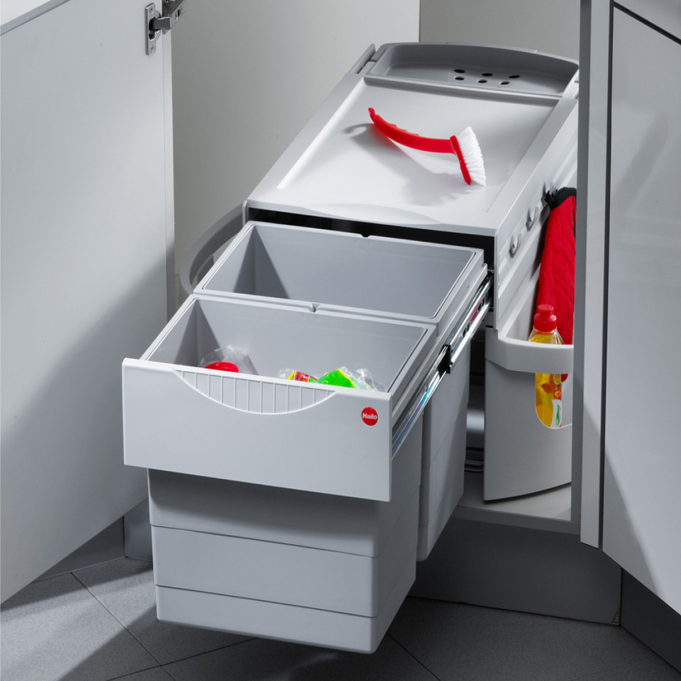 Фото Hailo Угловая система сортировки RONDO 48 л, распашной фасад 900х900 мм, серый