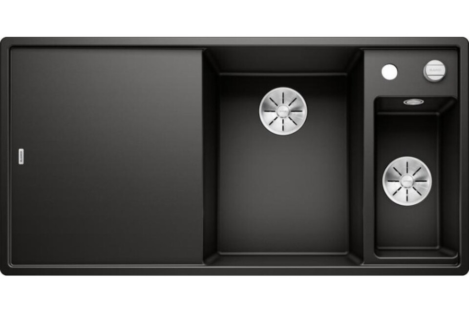 Фото Гранитная мойка Blanсo AXIA III 6 S SILGRANIT PuraDur черный чаша справа, разделочный столик ясень c кл.-авт. InFino