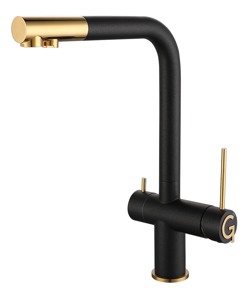 Фото Смеситель для кухни Rivelato Lugano Г-обр. с краном питьевой воды D-35мм antracite/oro