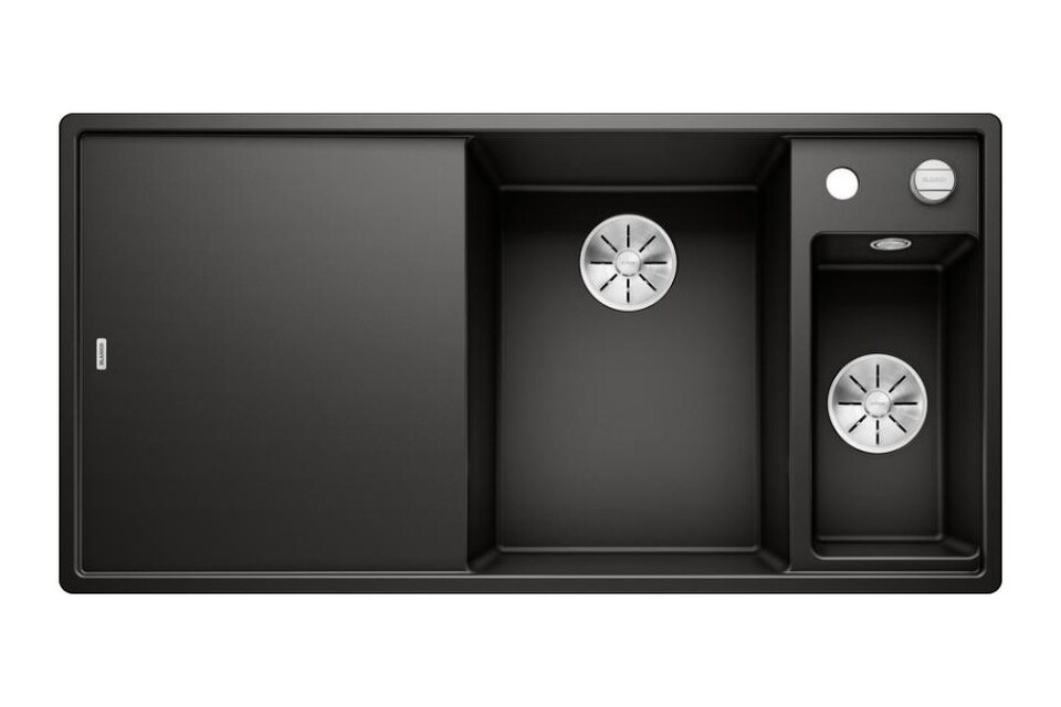 Фото Гранитная мойка Blanсo AXIA III 6 S SILGRANIT PuraDur черный чаша справа, доска стекло c кл.-авт. InFino