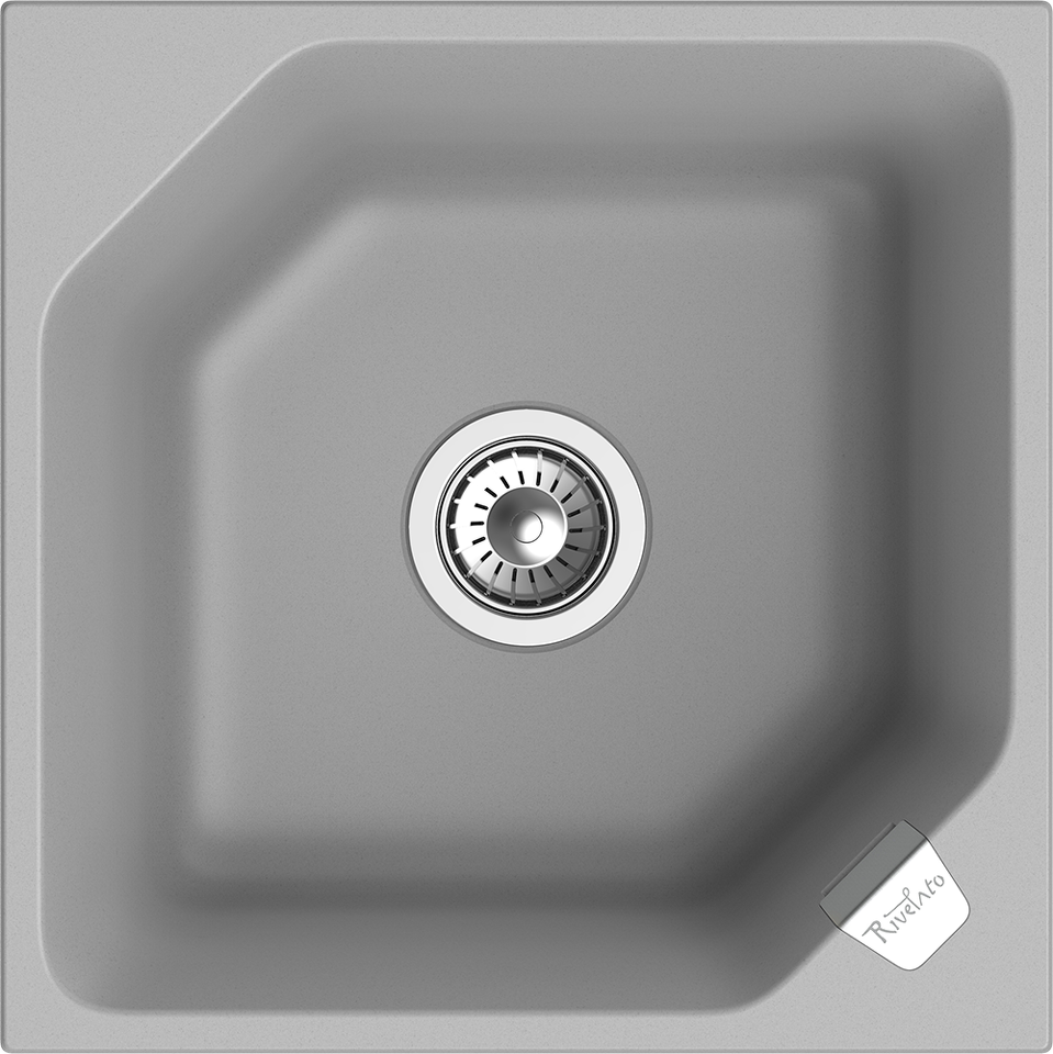 Фото Кварцевая мойка Rivelato LOCUS 50 1-чаш 500*500 grigio metallizzato