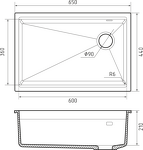 Превью картинка Гранитная мойка Rivelato LINO 654-R 1-чаш 650*440 antracite #3