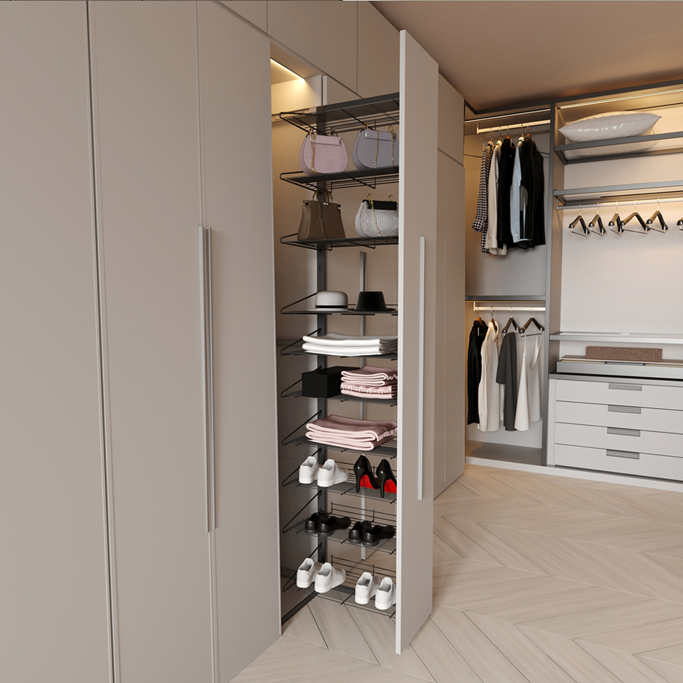 Фото Duslar Система TALL MARCO с 10-ю полками, выдвижной фасад, ширина 352 мм, высота 2100 мм, антрацит