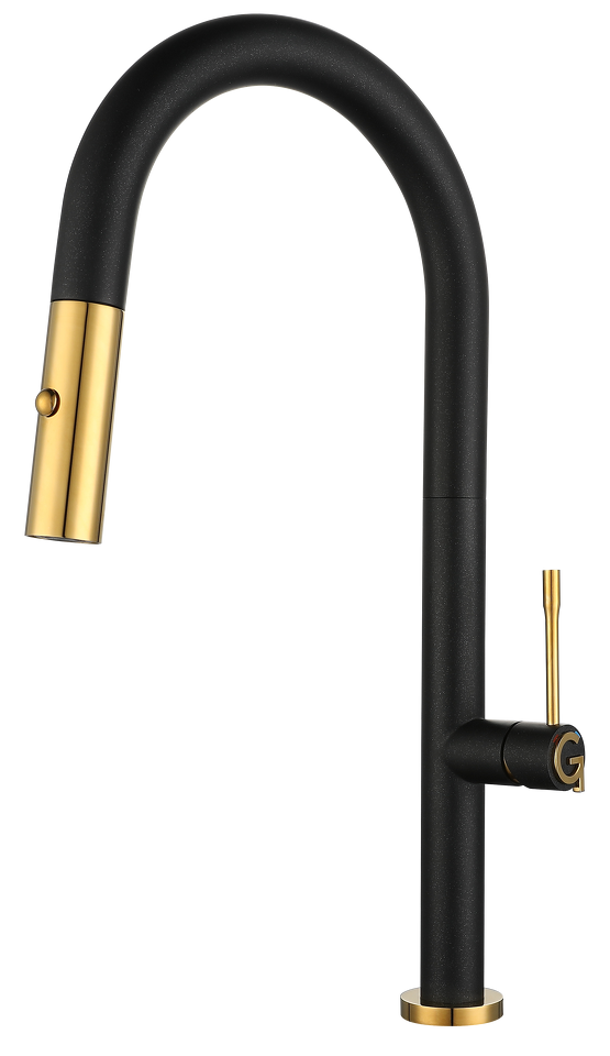 Фото Смеситель для кухни Rivelato Asti U-обр. с выдвижной лейкой D-35мм antracite/oro