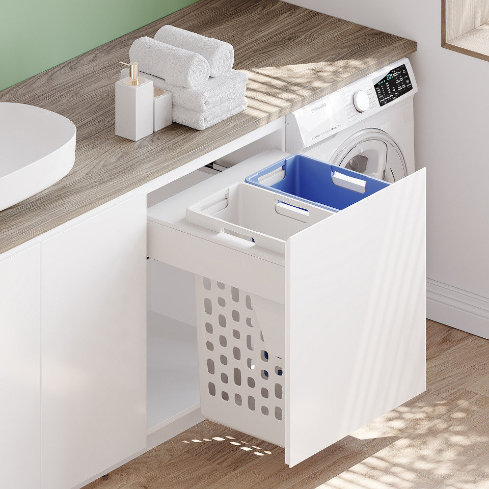 Фото Duslar Система хранения белья LEILA 70 л, выдвижной фасад 600 мм, белый/синий