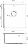 Превью картинка Металлическая мойка Rivelato RINOX 4450 нерж.сталь 1 чаша 440*500*200 мм #2