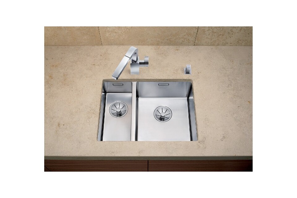 Фото Металлическая мойка Blanсo CLARON 340/180-U (чаша справа) нерж.сталь зеркальная полировка с отв. арм. InFino