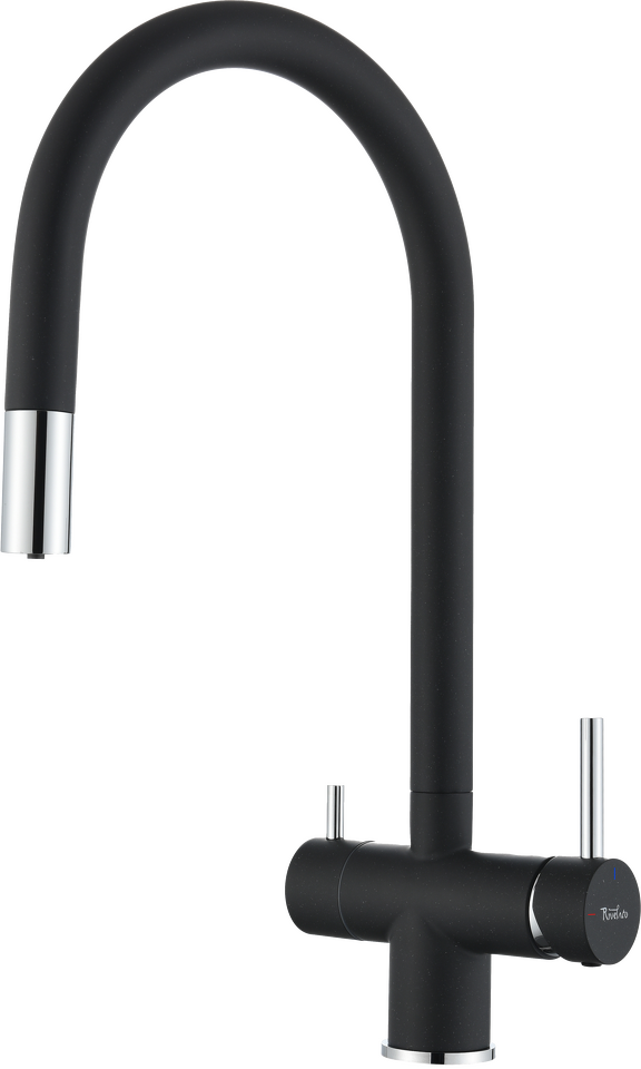 Фото Смеситель для кухни Rivelato Trevi U-обр. с краном питьевой воды и выдвижной лейкой D-35мм nero cromo
