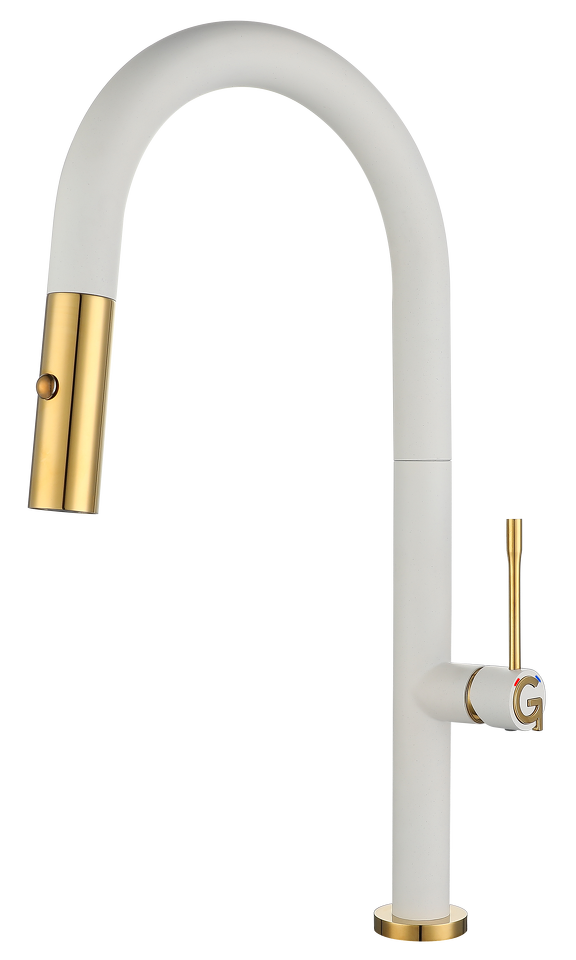 Фото Смеситель для кухни Rivelato Asti U-обр. с выдвижной лейкой D-35мм brina/oro