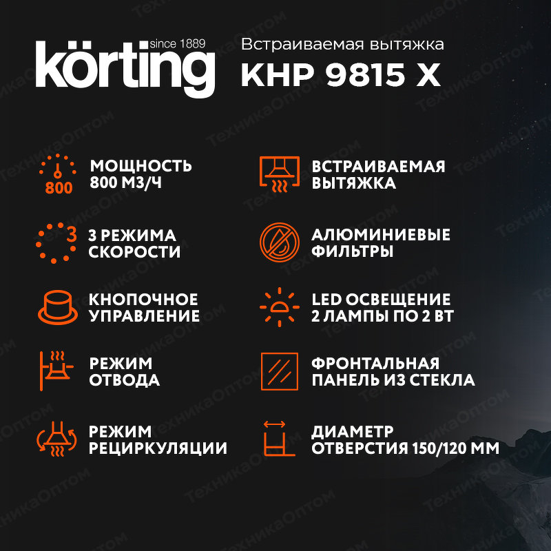 Преимущества Встраиваемая вытяжка Körting KHP 9815 X
